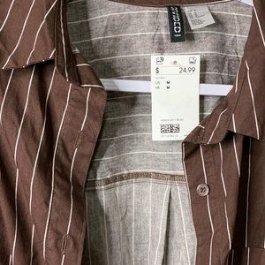 H&M DIVIDED LONG STRIPED BUTTON UP BROWN SIZE MEDIUM
